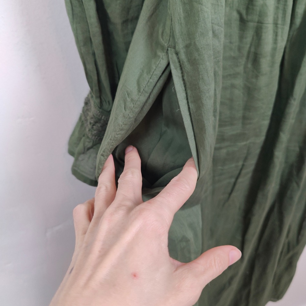 Gap Smocked Midi Dress Womens Medium Green Square Neck Pockets Cottagecore Boho - Picture 5 of 9